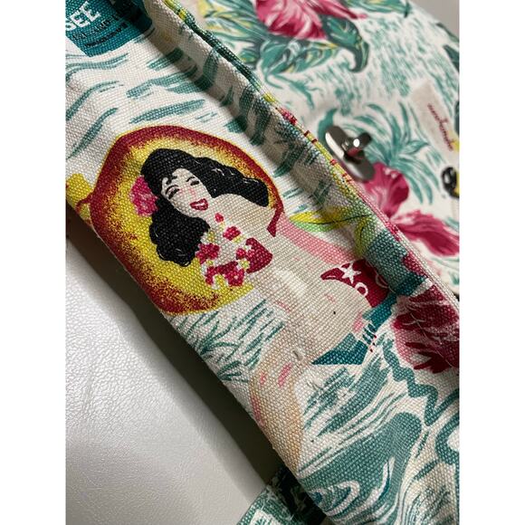 Nicole Miller Vintage Tropical Print Canvas Messenger Bag - Picture 8 of 8